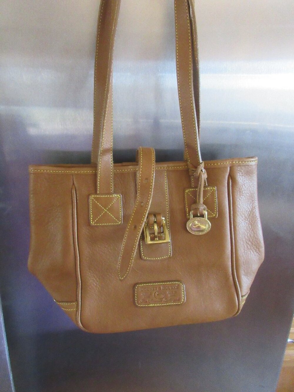 Dooney & Bourke tanj brown Leather Small Satchel Women Purse dbl handle